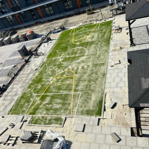 Pannakooi met basketbal 123 Aanleg kunstgras speelvloer voor pannakooi in Roosendaal